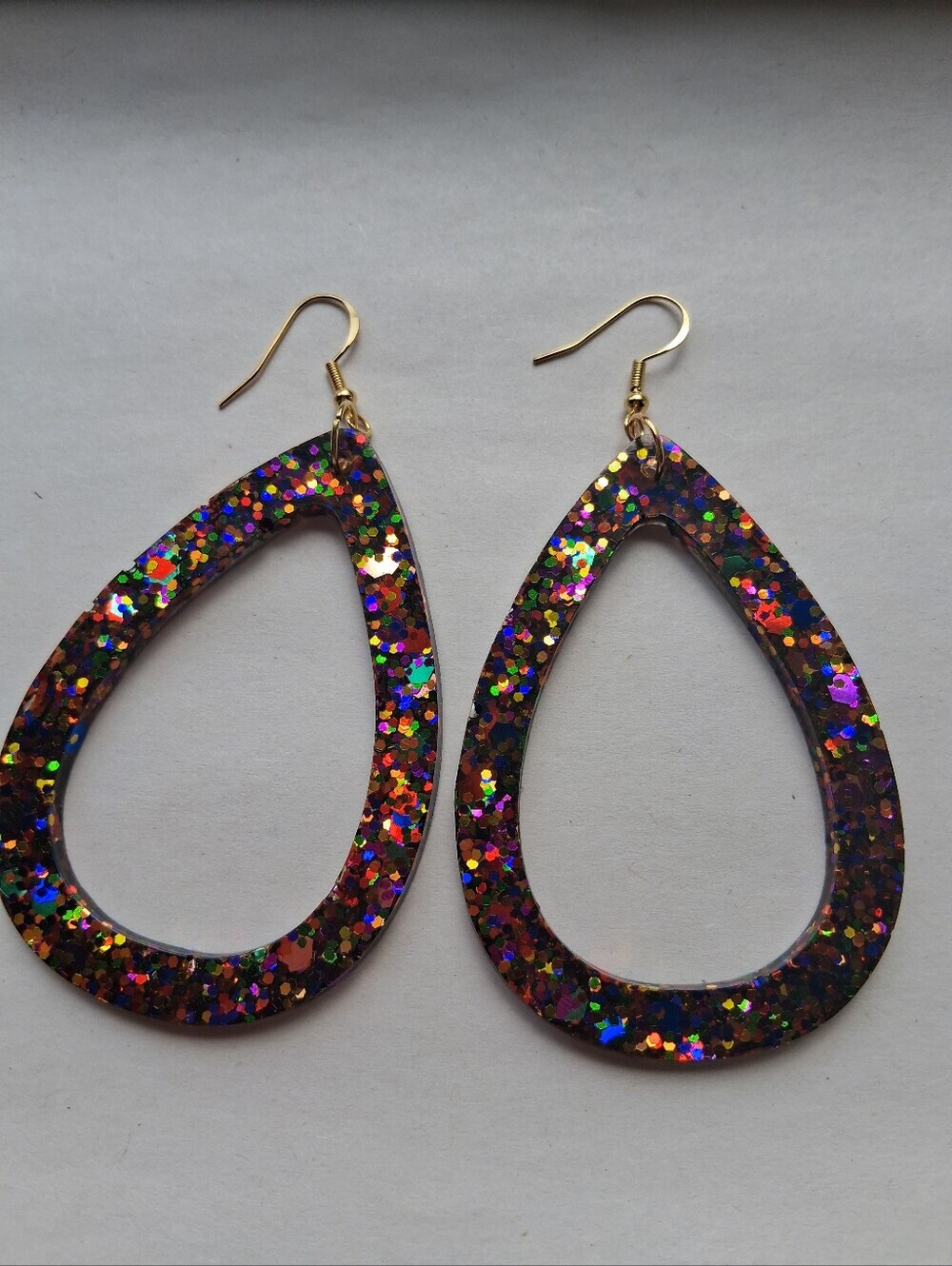 Hand Crafted Holographic Glitter Teardrop Earrings - Multicolor